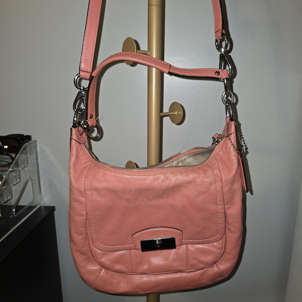Coach Pink Leather Hobo Bag with Adjustable Strap